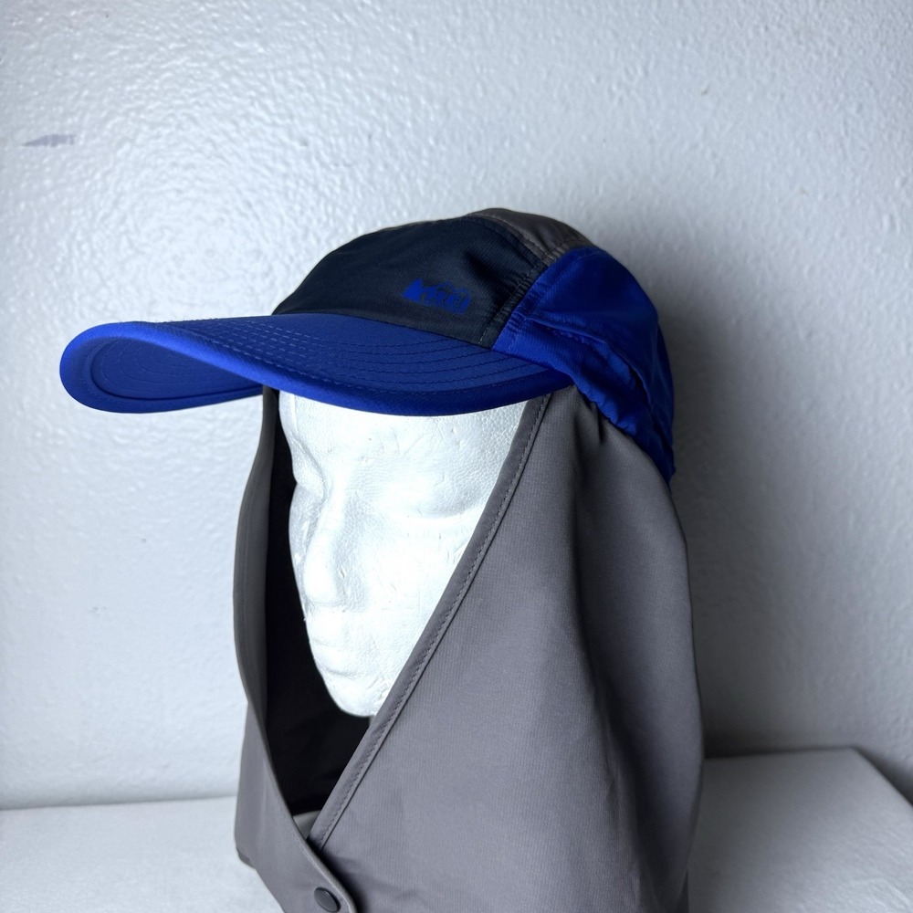 REI Co-op Trailmade Cap with Cape S/M Blue Sun Protection Hat Hiking Beach Gorp